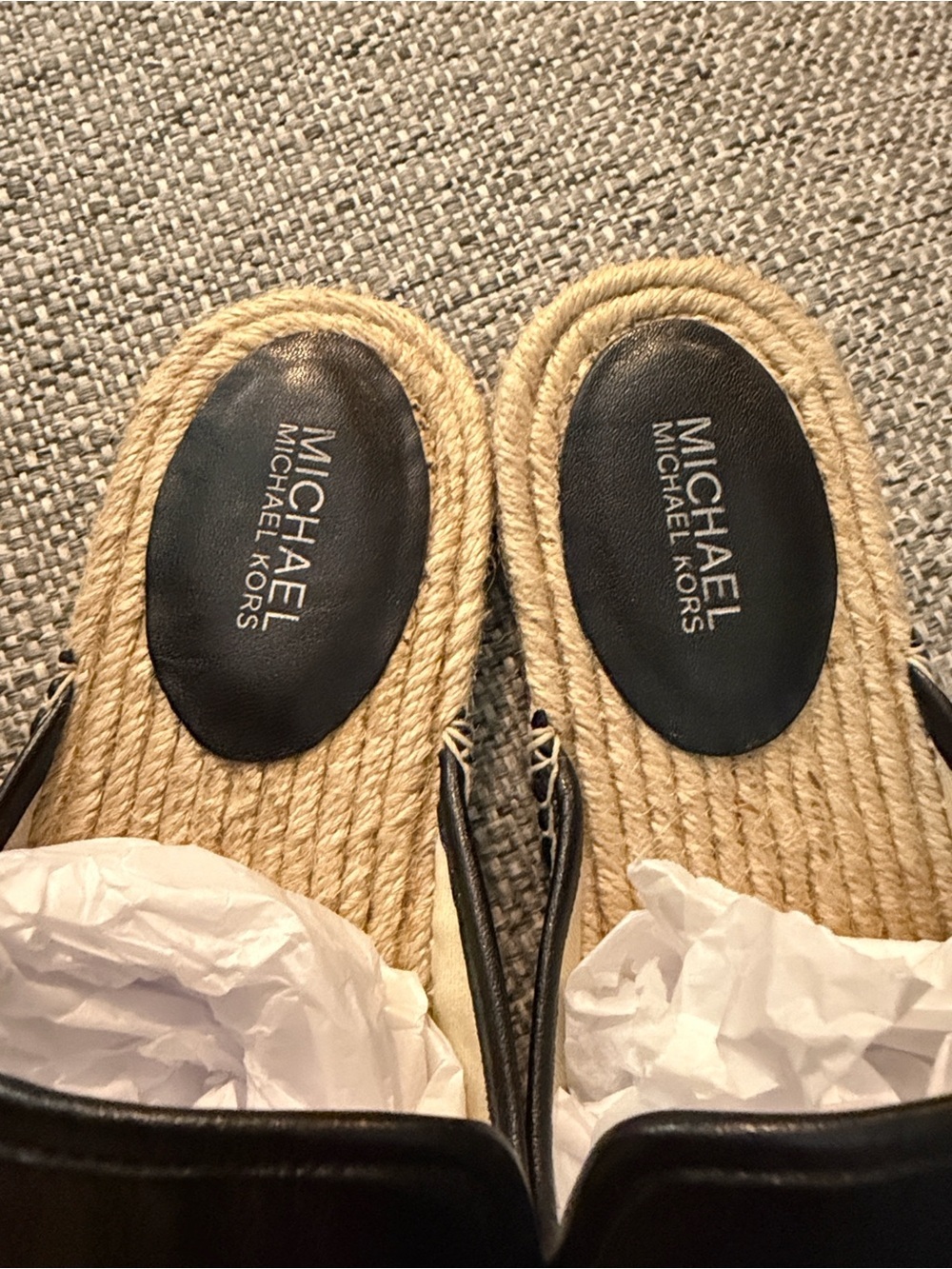 Michael Kors Women’s Black Leather Espadrille Slide Mules Size 7.5 - Picture 5 of 7